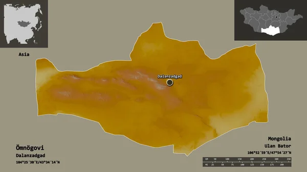 Form Omnogovi Provinsen Mongoliet Och Dess Huvudstad Avståndsskala Förhandsvisningar Och — Stockfoto