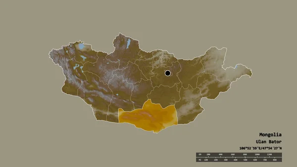 Обесцвеченная Форма Монголии Столицей Главным Региональным Отделением Отделенным Омноговым Районом — стоковое фото