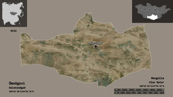 Forma Omnogovi Provincia Della Mongolia Suo Capoluogo Scala Distanza Anteprime — Foto Stock