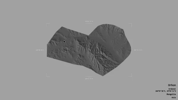 Area Orhon Municipality Mongolia Isolated Solid Background Georeferenced Bounding Box — Stock Photo, Image