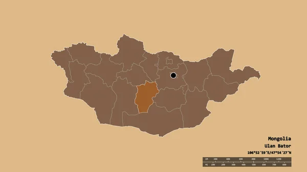 Forma Desolata Della Mongolia Con Sua Capitale Principale Divisione Regionale — Foto Stock