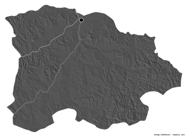 モンゴル国のセレンゲ州の形で その首都は白い背景に孤立しています 標高マップ 3Dレンダリング — ストック写真