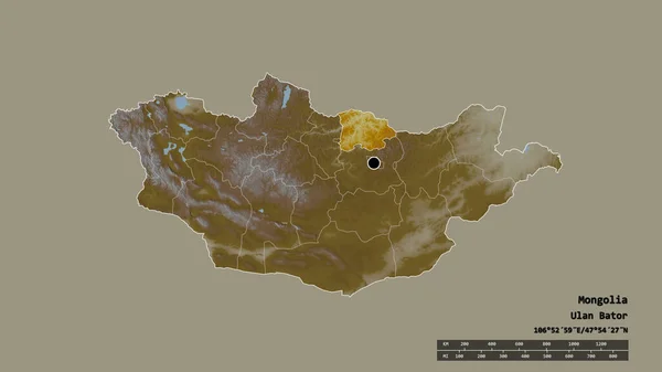 主な地域部門と分離セレンゲ地域とモンゴルの荒廃した形 ラベル 地形図 3Dレンダリング — ストック写真