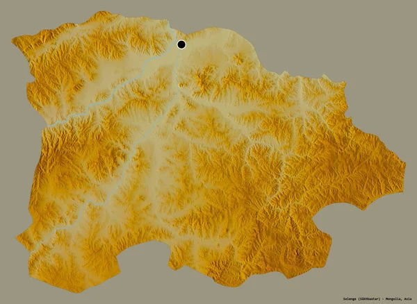 蒙古国塞伦格的形状 其首都以纯色背景隔离 地形浮雕图 3D渲染 — 图库照片