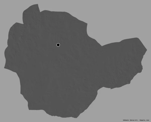 蒙古苏赫雷斯的形状 其首都以纯色背景隔离 Bilevel高程图 3D渲染 — 图库照片