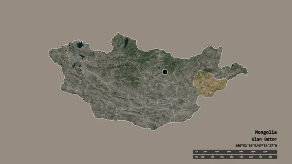 以蒙古首都 主要区域分部和分离的苏哈威地区为首都的蒙古的退化形态 卫星图像 3D渲染 — 图库照片