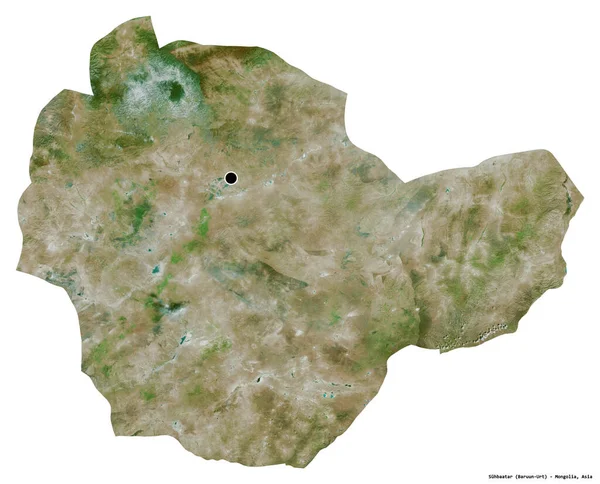 蒙古苏赫雷斯的形状 其首都被白色背景隔离 卫星图像 3D渲染 — 图库照片