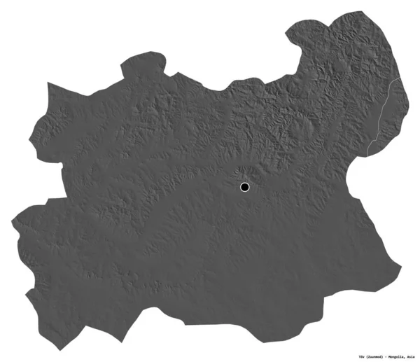Kształt Tov Prowincja Mongolia Stolicą Odizolowaną Białym Tle Dwupoziomowa Mapa — Zdjęcie stockowe