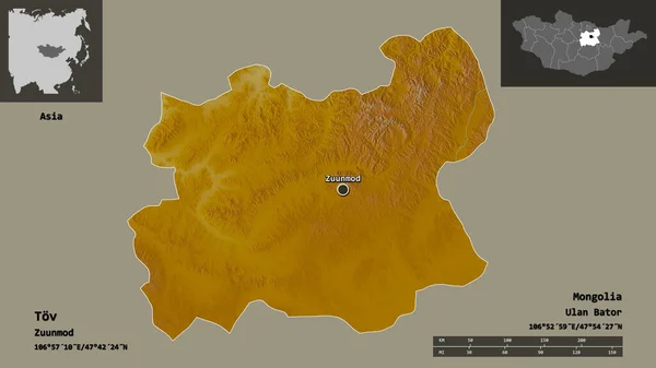 Форма Тов Монголія Столиця Масштаб Відстаней Превью Етикетки Карта Рельєфу — стокове фото