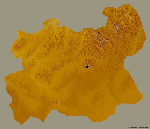 モンゴルのトフ州の形で その首都はしっかりとした色の背景に隔離されています 地形図 3Dレンダリング — ストック写真