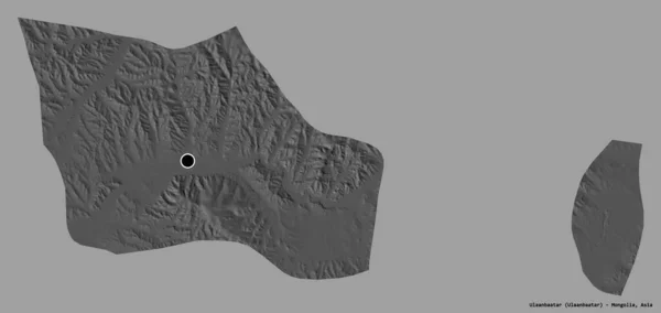 蒙古乌兰巴托的形状 首都以纯色背景隔离 Bilevel高程图 3D渲染 — 图库照片