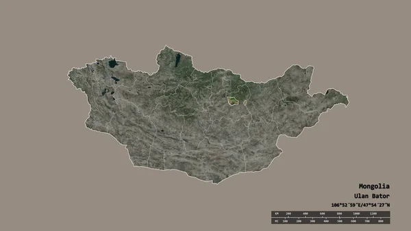 以首都 主要区域分部和分离的乌兰巴托地区为首都的蒙古的绝望面貌 卫星图像 3D渲染 — 图库照片