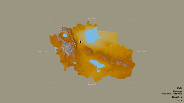 モンゴルのUvs地域は 地理的な境界線の箱の中にしっかりとした背景に隔離されている ラベル 地形図 3Dレンダリング — ストック写真
