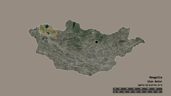 主要な地域部門と分離されたUvs地域でモンゴルの荒廃した形 ラベル 衛星画像 3Dレンダリング — ストック写真