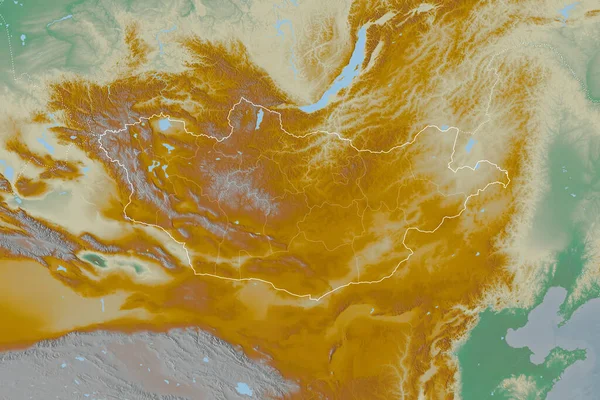Utvidgat Område Mongoliet Med Landskiss Internationella Och Regionala Gränser Topografisk — Stockfoto