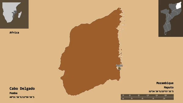 Form Von Cabo Delgado Provinz Mosambik Und Seiner Hauptstadt Entfernungsskala — Stockfoto