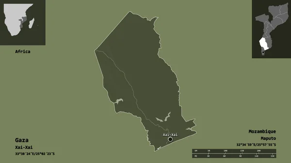 Form Gaza Provinsen Moçambique Och Dess Huvudstad Avståndsskala Förhandsvisningar Och — Stockfoto