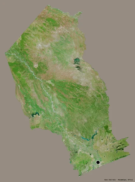 モザンビーク共和国のガザの形で その首都はしっかりとした色の背景に隔離されています 衛星画像 3Dレンダリング — ストック写真