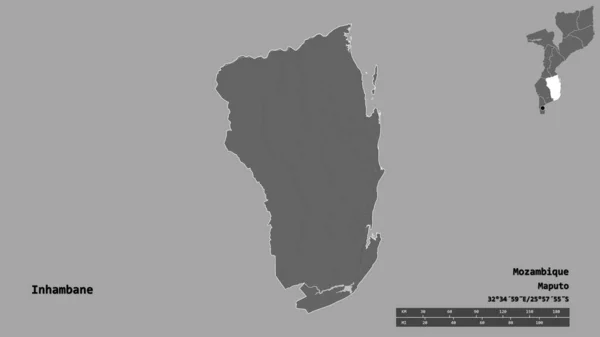 Форма Іньямбане Провінції Мозамбік Столицею Ізольованою Твердому Тлі Масштаб Відстаней — стокове фото