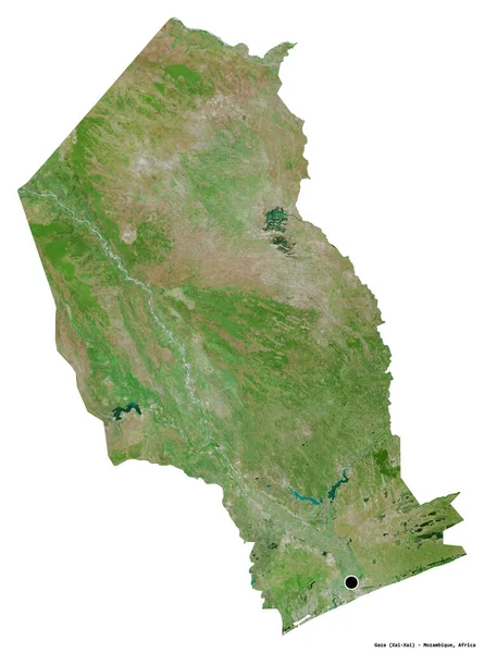 莫桑比克省加沙市的形状 其首都被白色背景隔离 卫星图像 3D渲染 — 图库照片