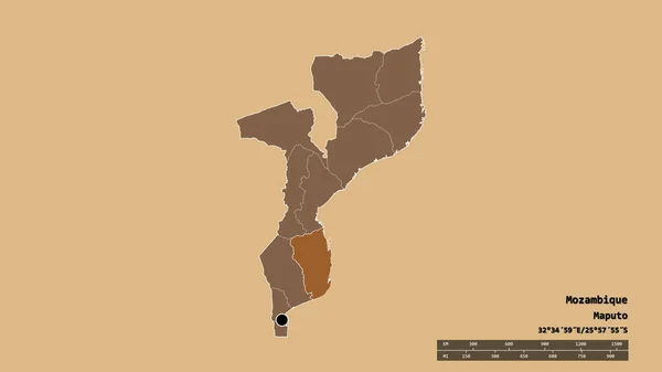 Forme Désaturée Mozambique Avec Capitale Principale Division Régionale Région Séparée — Photo