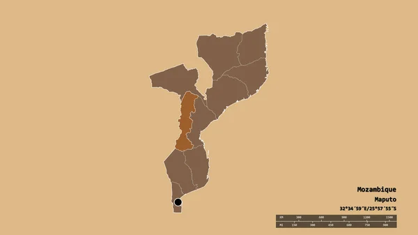主要な地域部門と分離されたマニカ地域とモザンビークの荒廃した形 ラベル 規則的にパターン化されたテクスチャの構成 3Dレンダリング — ストック写真