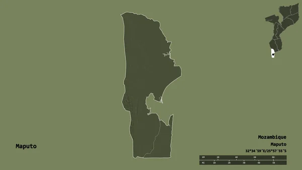 Форма Мапуту Провінції Мозамбік Столицею Ізольованою Твердому Тлі Масштаб Відстаней — стокове фото