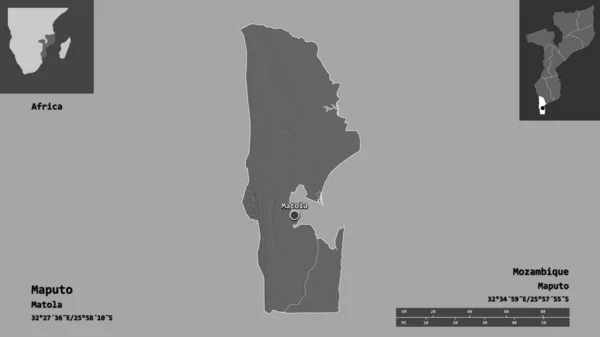 Shape Maputo Provinz Mosambik Und Seine Hauptstadt Entfernungsskala Vorschau Und — Stockfoto