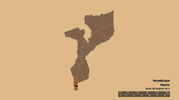 主要な地域部門と分離マプト地域とモザンビークの荒廃した形 ラベル 規則的にパターン化されたテクスチャの構成 3Dレンダリング — ストック写真
