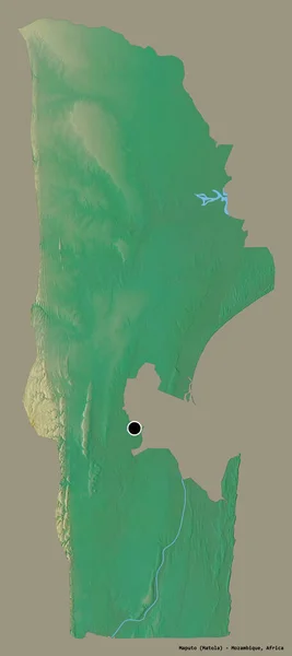 モザンビークのマプト州の形で その首都はしっかりとした色の背景に隔離されています 地形図 3Dレンダリング — ストック写真