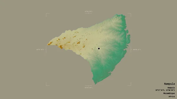 モザンビークのナムプラ州の地域は 洗練された境界ボックス内の強固な背景に隔離されています ラベル 地形図 3Dレンダリング — ストック写真