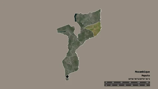 以首都 主要地区分部和分离的楠普拉地区为首都的莫桑比克的经济形势严峻 卫星图像 3D渲染 — 图库照片