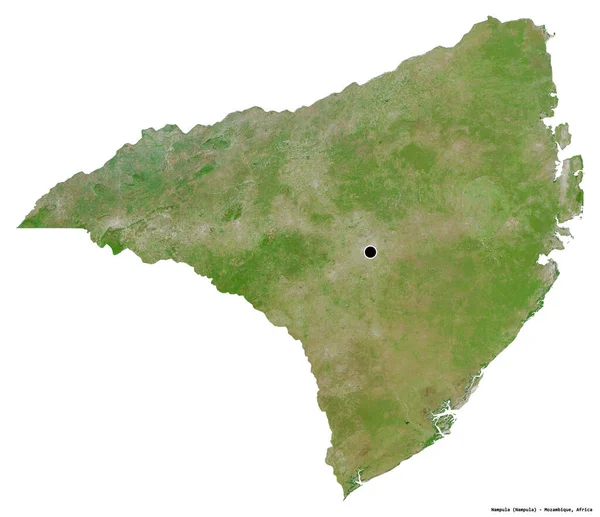 莫桑比克楠普拉省的形状 首都为白色背景 与世隔绝 卫星图像 3D渲染 — 图库照片