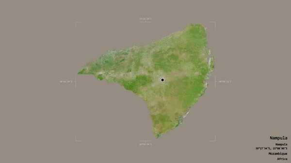 莫桑比克楠普拉省的一个地区 在一个地理参照框的坚实背景下被隔离 卫星图像 3D渲染 — 图库照片