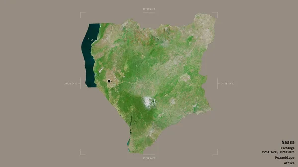 莫桑比克纳萨省的一个地区 在一个地理参照框的坚实背景下与外界隔绝 卫星图像 3D渲染 — 图库照片