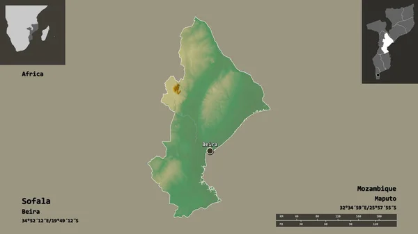 Shape Sofala Provinz Mosambik Und Seine Hauptstadt Entfernungsskala Vorschau Und — Stockfoto