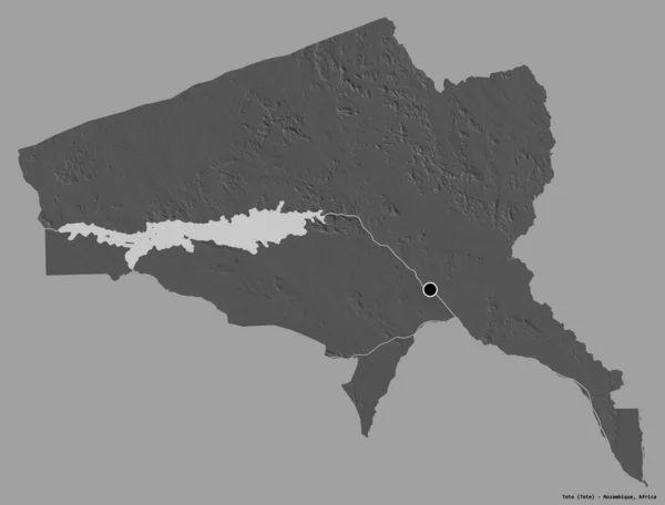 莫桑比克省太特省的形状 其首都以纯色背景隔离 Bilevel高程图 3D渲染 — 图库照片
