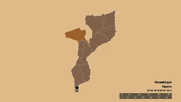 Ungesättigte Form Mosambiks Mit Seiner Hauptstadt Der Wichtigsten Regionalen Teilung — Stockfoto