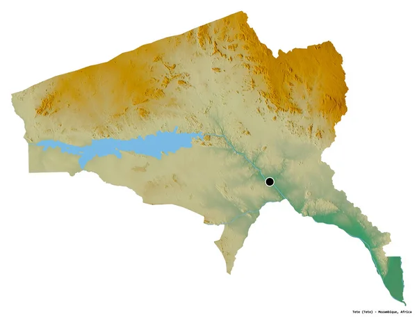 モザンビークのテテ州の形で その首都は白い背景に隔離されています 地形図 3Dレンダリング — ストック写真