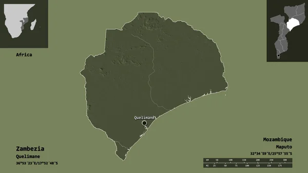 Forma Zambezia Provincia Del Mozambico Suo Capoluogo Scala Distanza Anteprime — Foto Stock