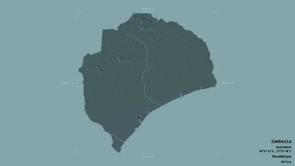 Obszar Zambezia Prowincja Mozambik Odizolowany Solidnym Tle Georeferencyjnym Polu Granicznym — Zdjęcie stockowe