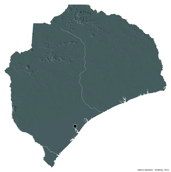 Σχήμα Zambezia Επαρχία Της Μοζαμβίκης Την Πρωτεύουσα Της Απομονωμένη Λευκό — Φωτογραφία Αρχείου