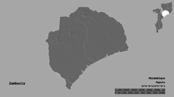 Форма Замбезии Провинции Мозамбик Столицей Изолированной Прочном Фоне Дистанционный Масштаб — стоковое фото