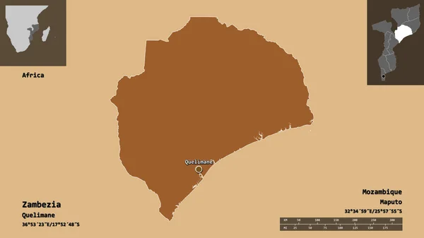 Shape Zambezia Province Mozambique Its Capital Distance Scale Previews Labels — Stock Photo, Image