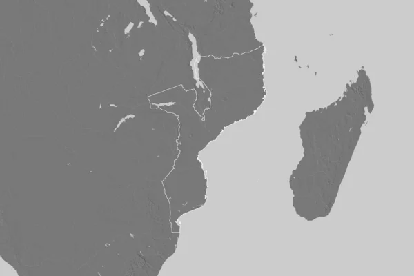 概述莫桑比克的扩大地区 Bilevel高程图 3D渲染 — 图库照片