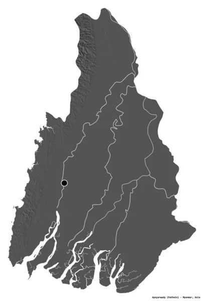 Forma Ayeyarwady Divisão Mianmar Com Sua Capital Isolada Fundo Branco — Fotografia de Stock
