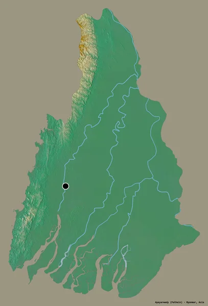 Forma Ayeyarwady Divisão Myanmar Com Sua Capital Isolada Fundo Cor — Fotografia de Stock