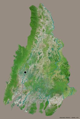 Ayeyarwady 'nin şekli, Myanmar' ın bölünmesi, başkenti sağlam bir renk arkaplanı ile izole edilmiş. Uydu görüntüleri. 3B görüntüleme