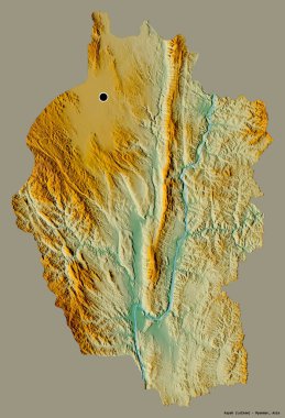 Kayah 'ın şekli, Myanmar eyaleti, sermayesi katı renk arka planında izole edilmiş. Topografik yardım haritası. 3B görüntüleme