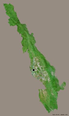 Kayin 'in şekli, Myanmar eyaleti, sermayesi katı renk arka planında izole edilmiş. Uydu görüntüleri. 3B görüntüleme